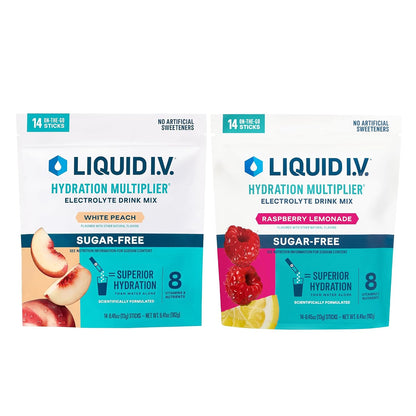 Liquid I.V.® Hydration Multiplier Sugar-Free - Classics - White Peach + Raspberry Lemonade - 2 Pack (14 Servings)
