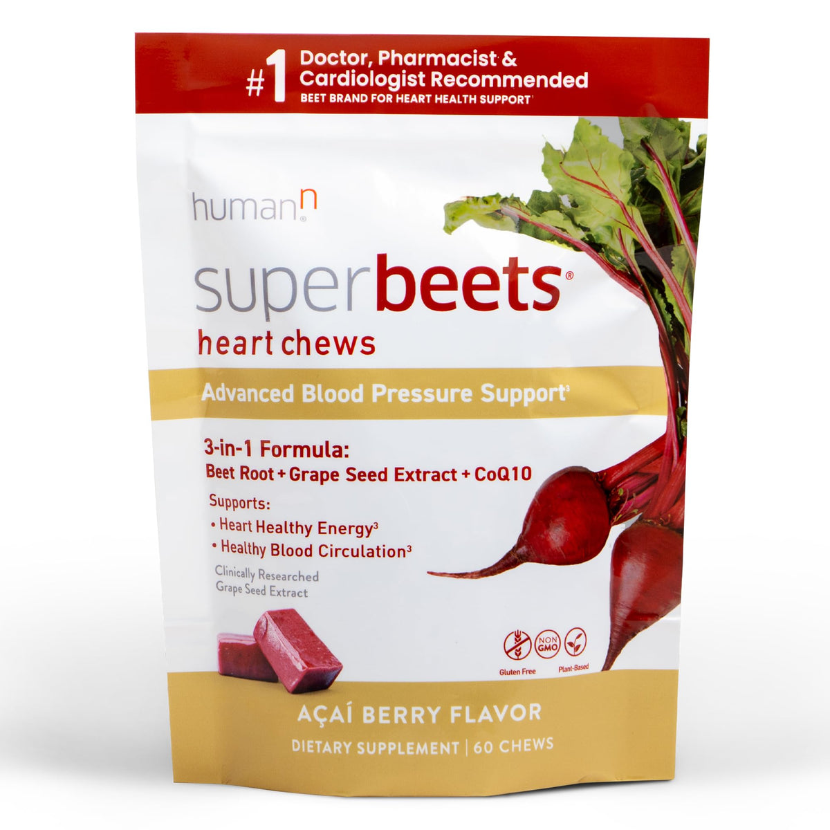 humanN SuperBeets Heart Chews Advanced - 100mg of CoQ10 Plus Beetroot & Grape 