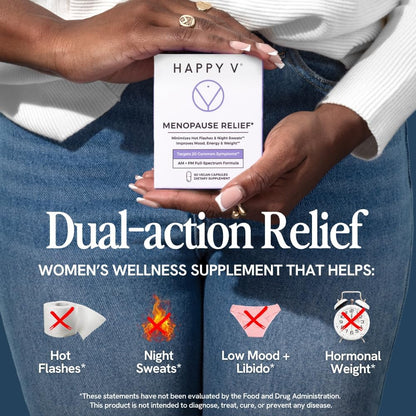 Happy V Menopause Relief Supplement for Women – Hormone Balance, Hot Flash & Night Sweat Support, Mood & Energy Booster, Vaginal Wellness, Perimenopause & Postmenopause Support – 60 Vegan Capsules