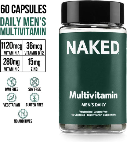 NAKED Men’s Multi – Daily Multivitamin for Men – A, C, E, Selenium, Zinc, Fruit and Super Green Extracts and More to Boost Immune Support – Gluten-Free and Vegetarian Daily Vitamins – 60 Capsules