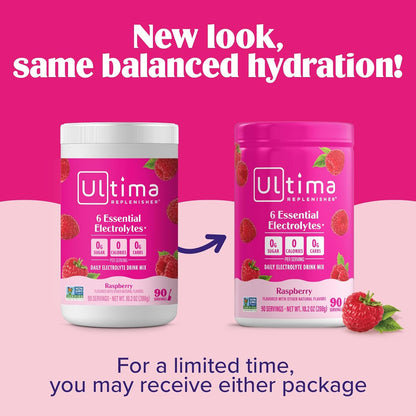 Ultima Replenisher Electrolyte Powder Drink Mix Bundle – Sugar Free – Lemonade and Raspberry, 90 Servings – Hydration Powder - 6 Key Electrolytes and Trace Minerals – Keto Friendly, Non-GMO