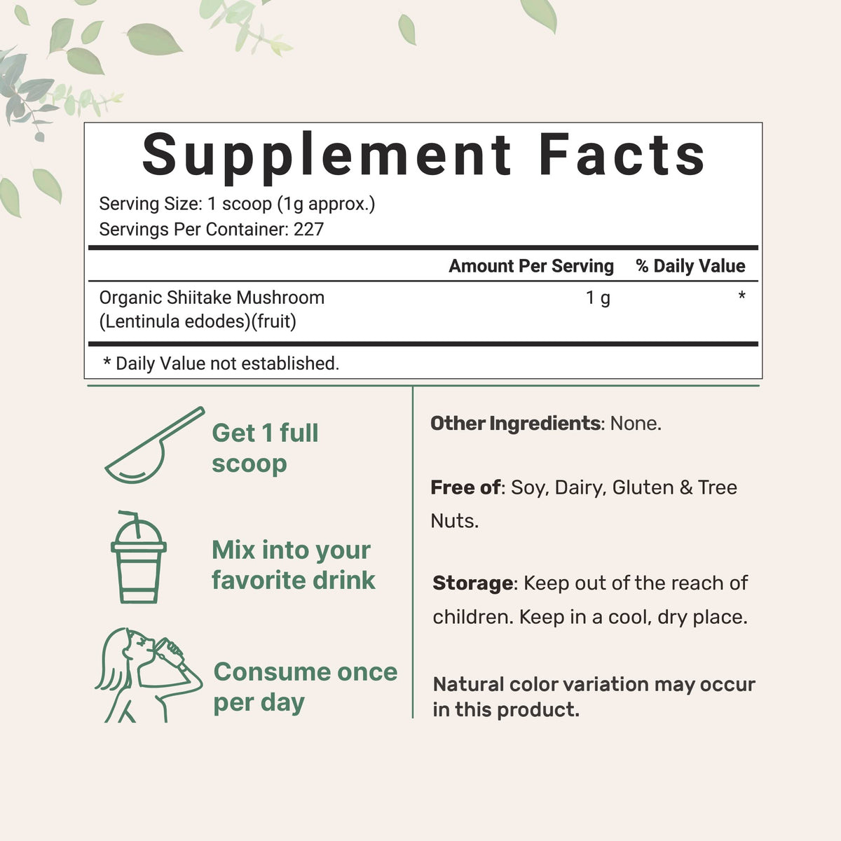 Sustainably US Grown, Organic Shiitake Mushrooms Powder, 8 Ounce