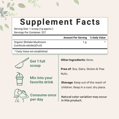 Sustainably US Grown, Organic Shiitake Mushrooms Powder, 8 Ounce