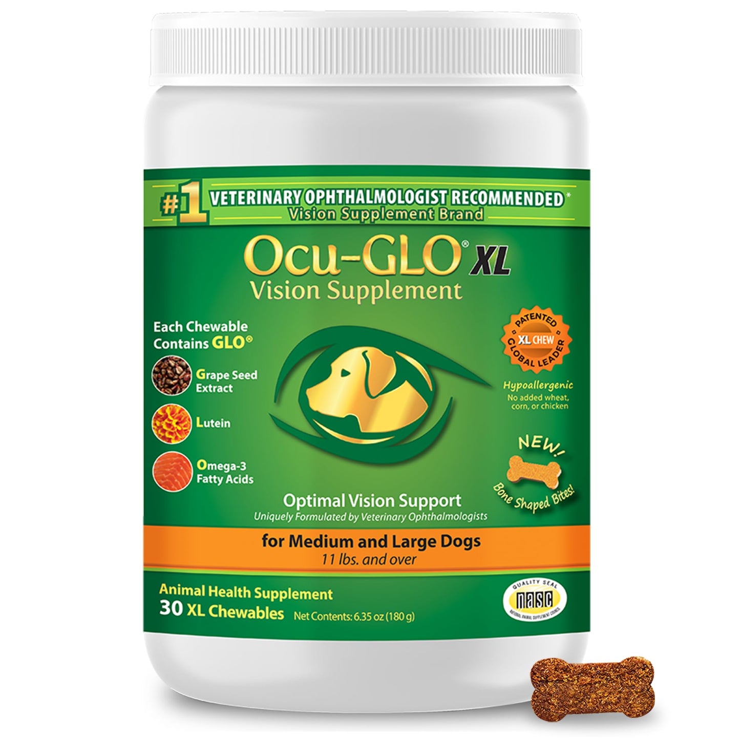 Cat & Dog Supplement for Eye Support - Chewable Vision Vitamins Supplements for Large and Small Pets Care with Lutein, Omega-3 Fatty Acids, Grape Seed Extract & Antioxidants