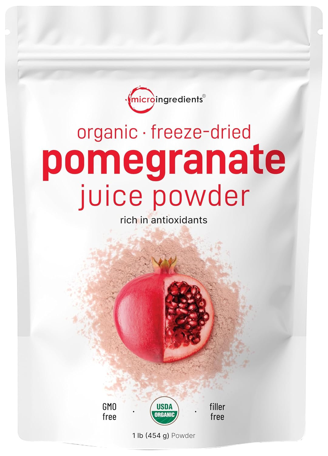 Organic Pomegranate Juice Powder, 1 Pound | 100% Natural Fruit Powder | Freeze Dried & Cold Pressed | No Sugar & Additives | Great Flavor for Drinks, Smoothie, & Beverages | Non-GMO & Vegan Friendly