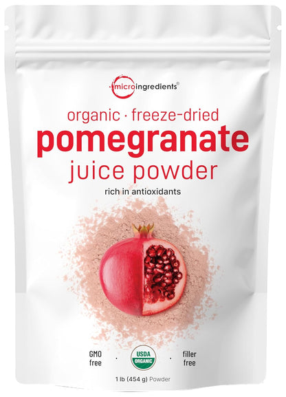 Organic Pomegranate Juice Powder, 1 Pound | 100% Natural Fruit Powder | Freeze Dried & Cold Pressed | No Sugar & Additives | Great Flavor for Drinks, Smoothie, & Beverages | Non-GMO & Vegan Friendly