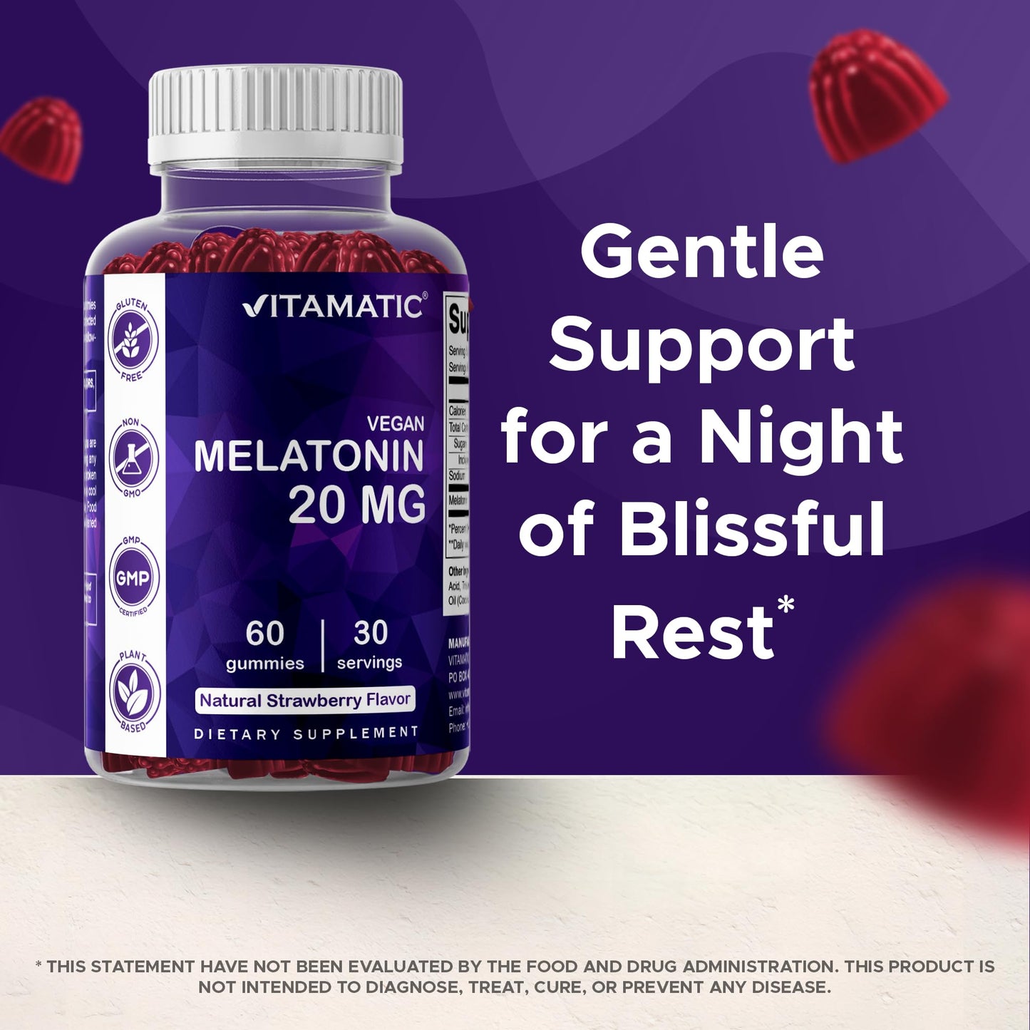 Vitamatic Melatonin 20 mg Fast Dissolve Tablets, 120 Count, Made in USA | Support Restful Sleep & Healthy Sleep Cycles*, Non GMO, Gluten Free