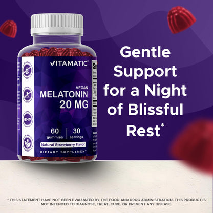 Vitamatic Melatonin 20 mg Fast Dissolve Tablets, 120 Count, Made in USA | Support Restful Sleep & Healthy Sleep Cycles*, Non GMO, Gluten Free