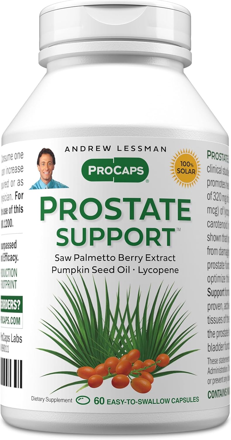 ANDREW LESSMAN Prostate Support Saw Palmetto Supplement, 60 Softgels | Comprehensive prostate support with saw palmetto, pumpkin seed oil and omega-3s for men's urinary health.