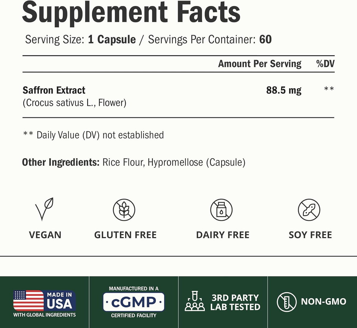 Saffron Extract 88.5mg - Mood, Stress Support & Eye Health Without Jitters