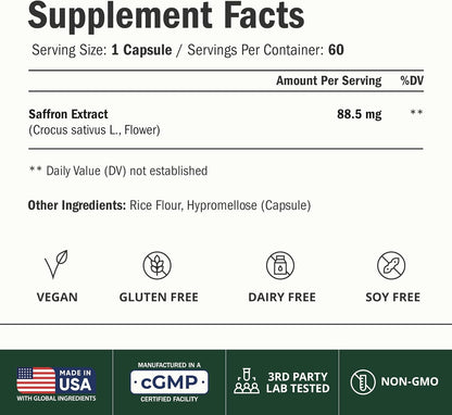 Saffron Extract 88.5mg - Mood, Stress Support & Eye Health Without Jitters