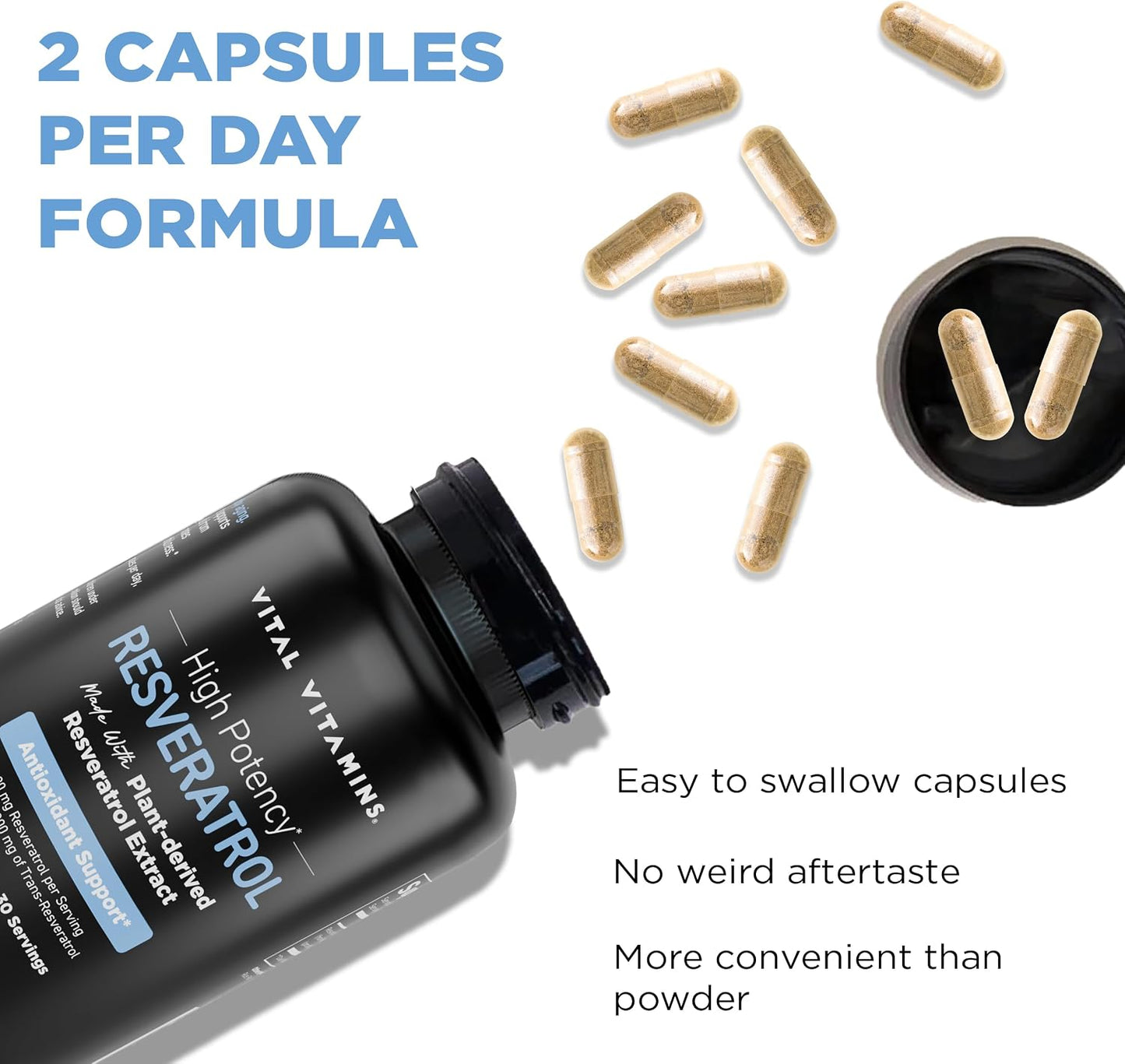 Vital Vitamins Resveratrol, 600mg with 300mg Trans-Resveratrol | Antioxidant Support for Cellular Longevity & Cognitive Function, Non-GMO, 60 Capsules