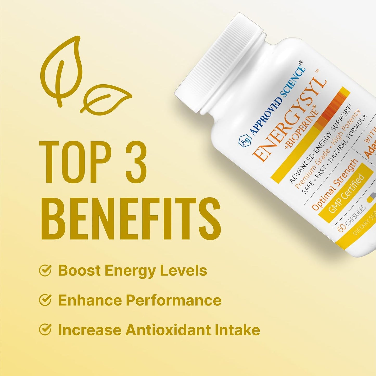 Approved Science Energysyl - Caffeine Free - with Adaptogens, B Vitamins, and Bioperine - 1 Month Supply - 60 Capsules - Made in The USA
