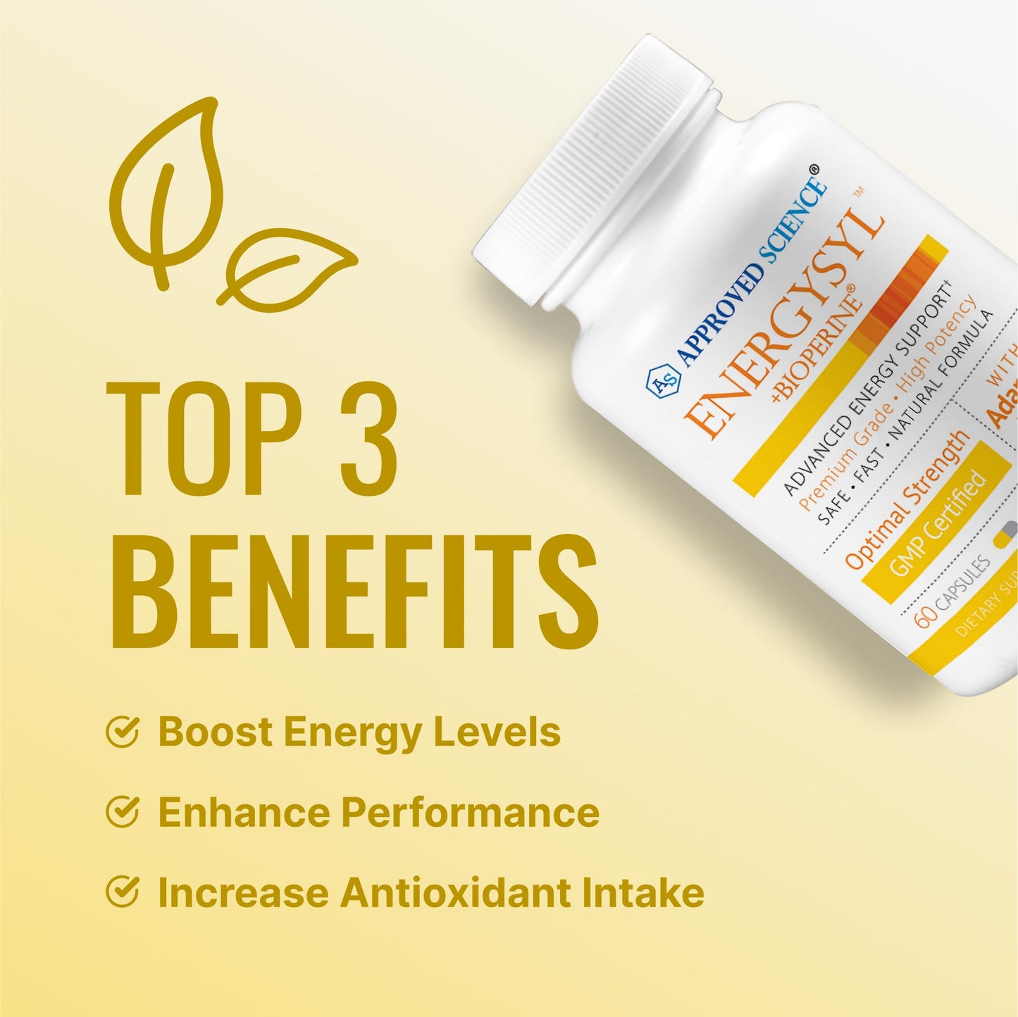 Approved Science Energysyl - Caffeine Free - with Adaptogens, B Vitamins, and Bioperine - 1 Month Supply - 60 Capsules - Made in The USA