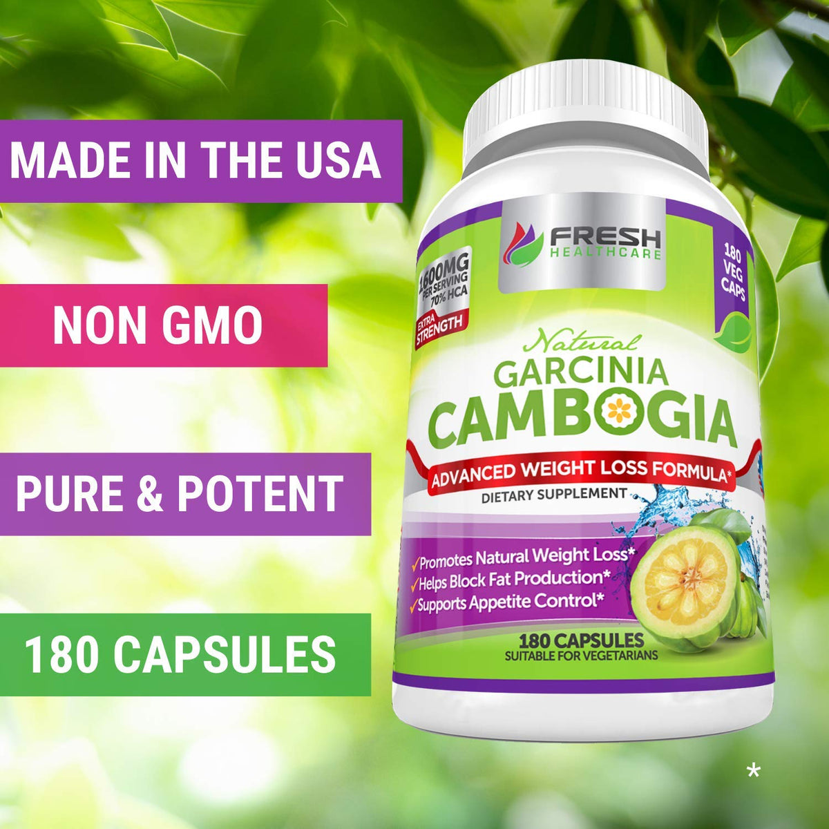 Fresh Healthcare 100% Pure Garcinia Cambogia Extract - All Natural Appetite Suppressant
