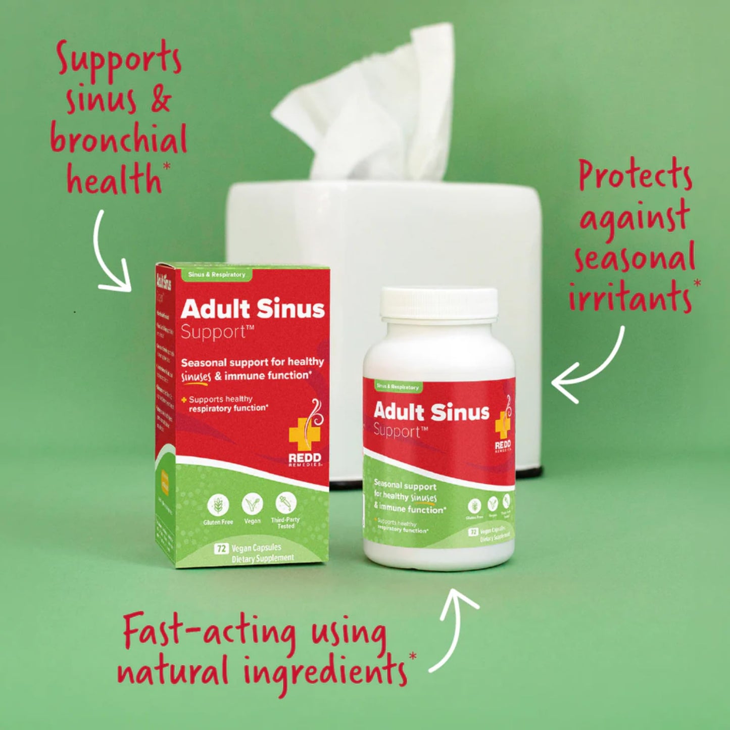 Redd Remedies, Adult Sinus Support, Respiratory and Immune Health Formula, 72 Vegan Capsules
