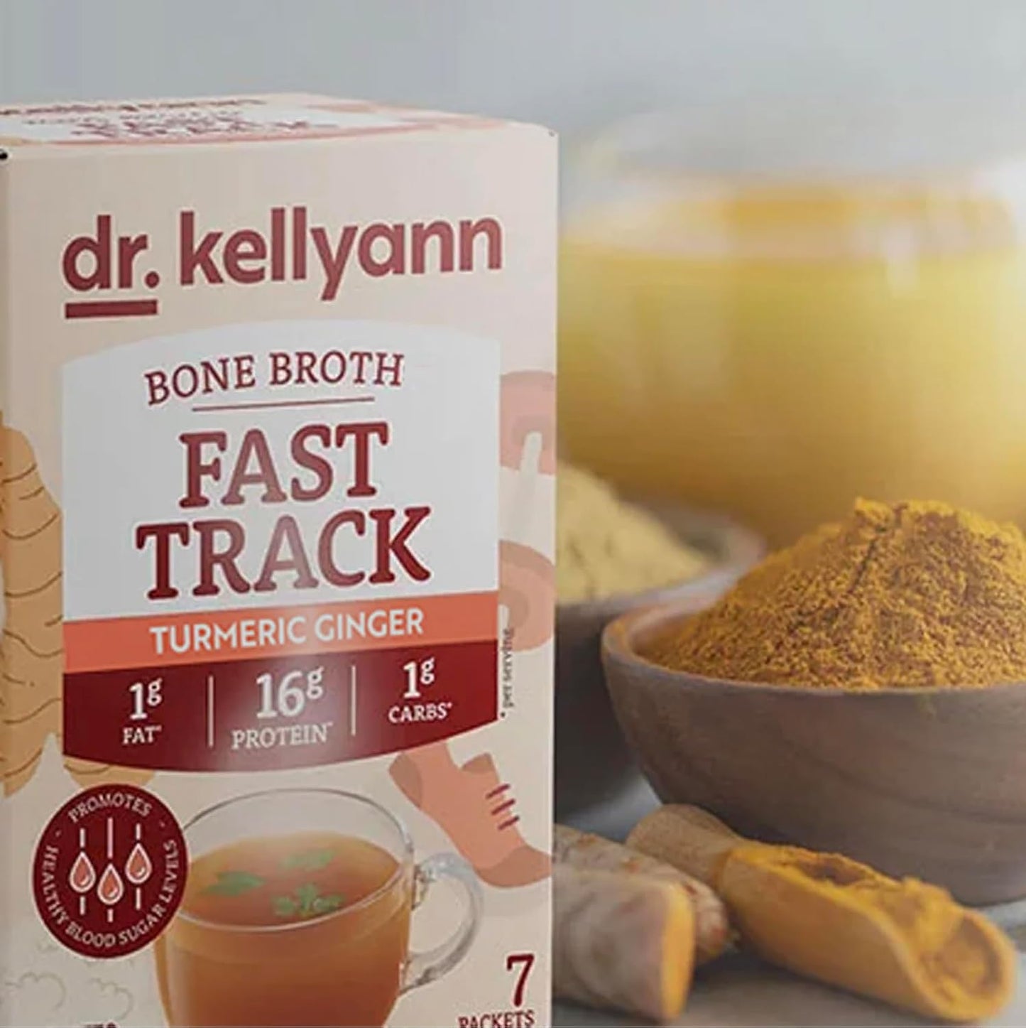 Dr. Kellyann Fast Track Bone Broth Packets (7 Servings) – 16g Protein, Grass-Fed Hydrolyzed Collagen, Keto & Paleo-Friendly, 1 Box