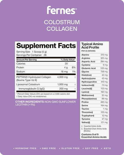 Liposomal Bovine Colostrum Powder with Collagen for Gut Health, Immune Support, Hair Growth & Beauty Supplement | Grass-Fed, Unflavored, 28 Servings