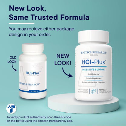 BIOTICS RESEARCH HCl Plus™, Supplies Betaine Hydrochloride, Pepsin, Glutamic Acid and More, Supports Healthy Digestion, 90 Tabs