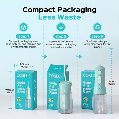 COSLUS ADA Accepted C51 Water Dental Flosser, 3 Modes 6 Pressure, White