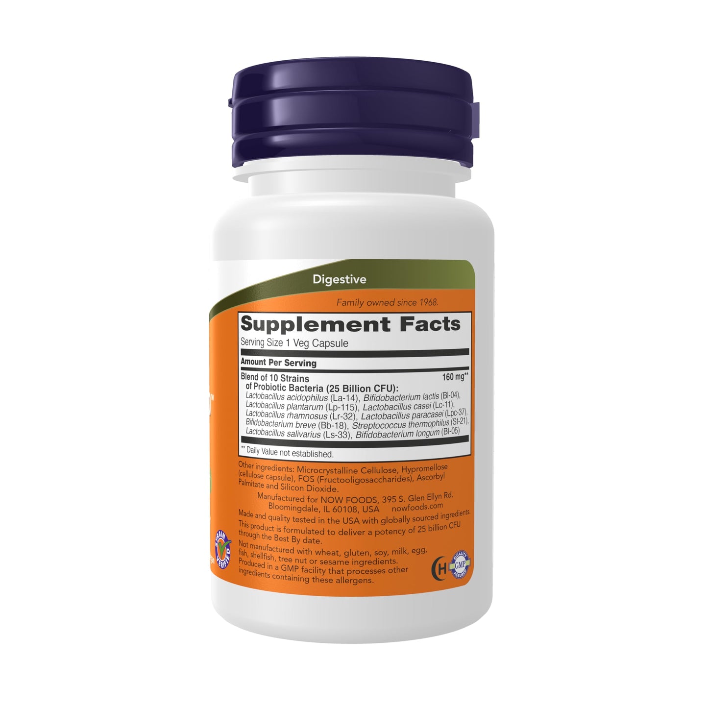 NOW Foods Supplements, Probiotic-10™, 25 Billion, with 10 Probiotic Strains, Dairy, Soy and Gluten Free, Strain Verified, 100 Veg Capsules