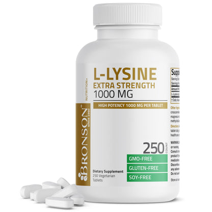 Bronson L-Lysine Extra Strength 1000 MG per Tablet High Potency, Immune Support & Supports Collagen Synthesis, Non-GMO, 100 Vegetarian Tablets