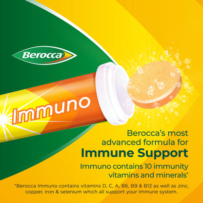 Berocca Immuno Effervescent Tablets, 11 Vitamins and Minerals, Including Vitamins D, C