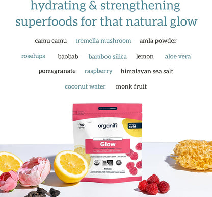 Organifi Glow - Vegan Collagen Powder for Women - Organic Flavored Water Ingredient, 30 Servings