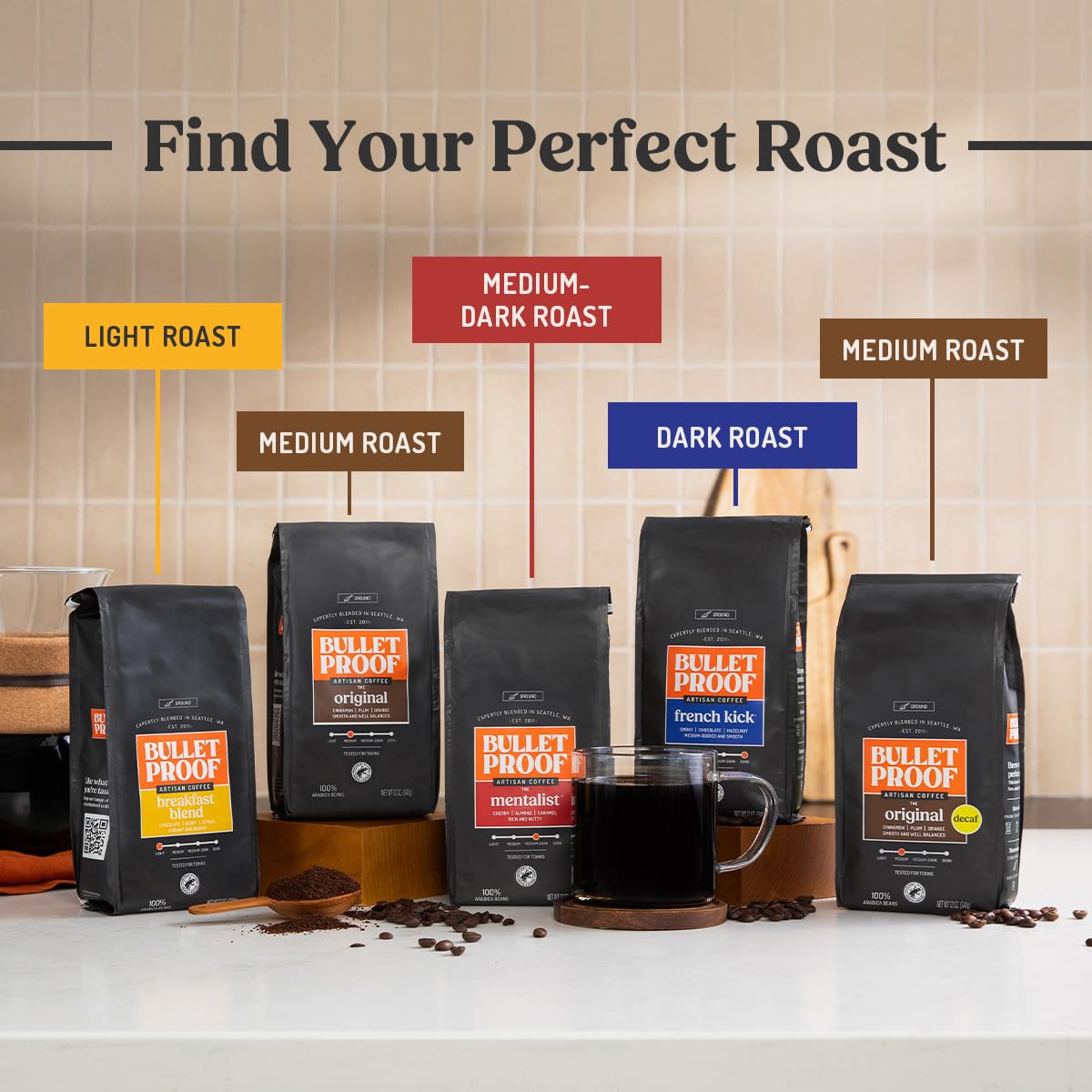 Bulletproof Original Medium Roast Ground Coffee,100% Arabica Coffee, Clean Coffee Tested for Toxins, Sustainably Sourced, 12 Ounces