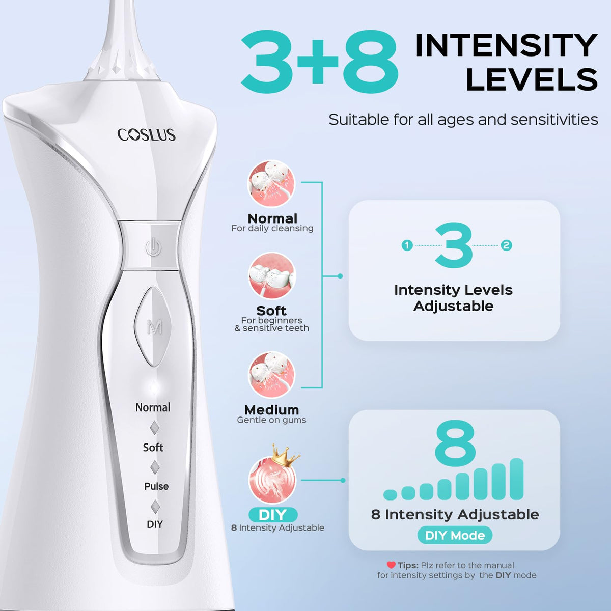 COSLUS C30 Water Dental Flosser, Upgraded DIY Mode, Black, 1Pcs