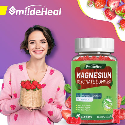Magnesium Glycinate Gummies 600mg for Women & Men, with Magnesium L-Threonate 300mg, CoQ10 and Black Pepper, Vegan (60 Count)