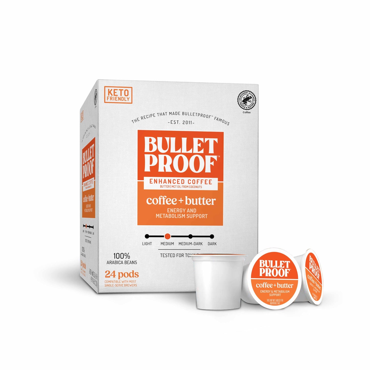 Bulletproof Coffee + Organic Grass-Fed Butter Single-Serve Pods, Keto Coffee, All-in-One Recipe with MCT Oil and Butter, 24 Count