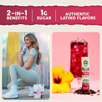 Salud 2-Pack |2-in-1 Energy + Focus (Cucumber Lime) & Hydration + Immunity (Hibiscus) – 15 Servings Each, Agua Fresca Drink Mix, Non-GMO, Gluten Free, Vegan, Low Calorie, 1g of Sugar