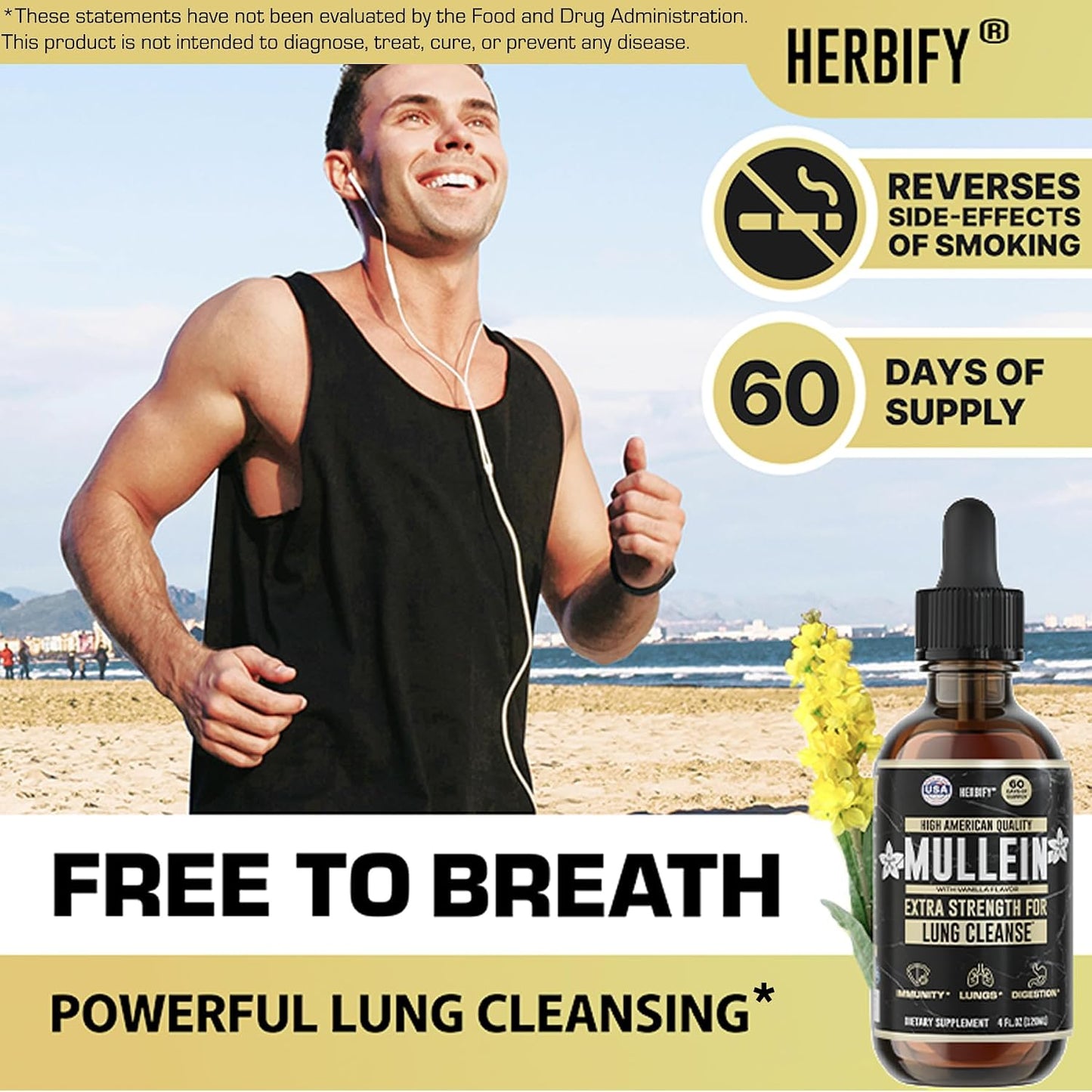 HERBIFY Bundle - Lions Mane & Mullein Vanilla 4 Fl Oz Drops - Supplement for Memory, Focus & Clarity & Immune Support, Lung Cleanse and Bronchial Support