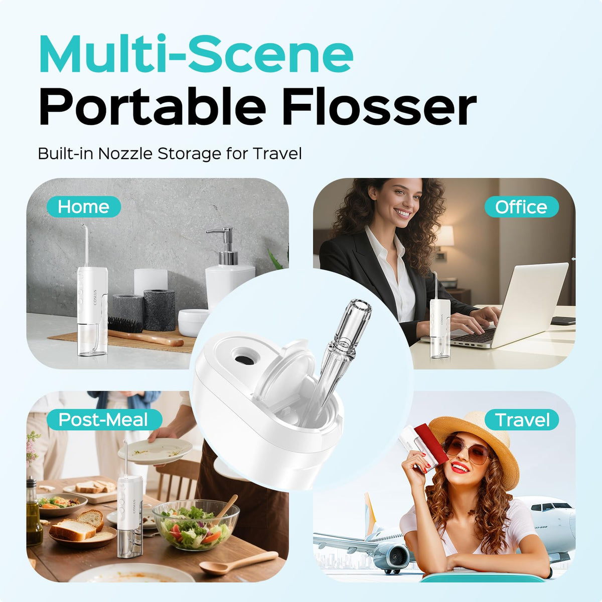 COSLUS T40 Mini Water Flosser for Travel, Portable Compact Design, Balck