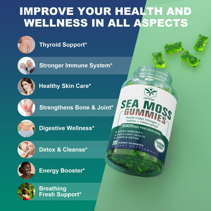 Sugar-Free Sea Moss Iodine Gummies 5000mg, Extra Strength Irish Moss Gel Supplement