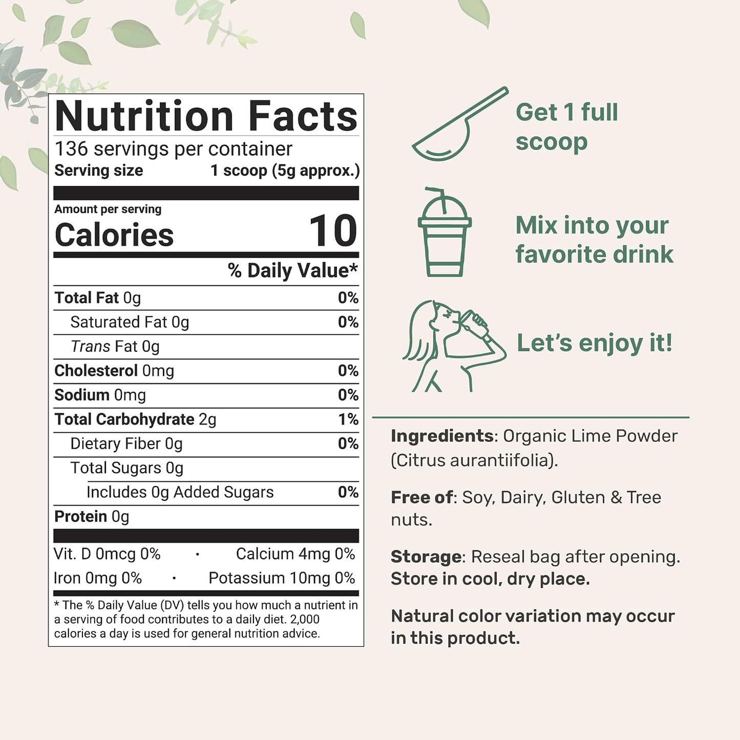 Organic Freeze-Dried Lime Powder, 1.5lbs | Raw Lime Juice Flavor, Sugar Free Drink Mix, Rich in Vitamin C | Water Flavor Enhancer, Great for Beverages & Smoothies | Additive Free, Non-GMO
