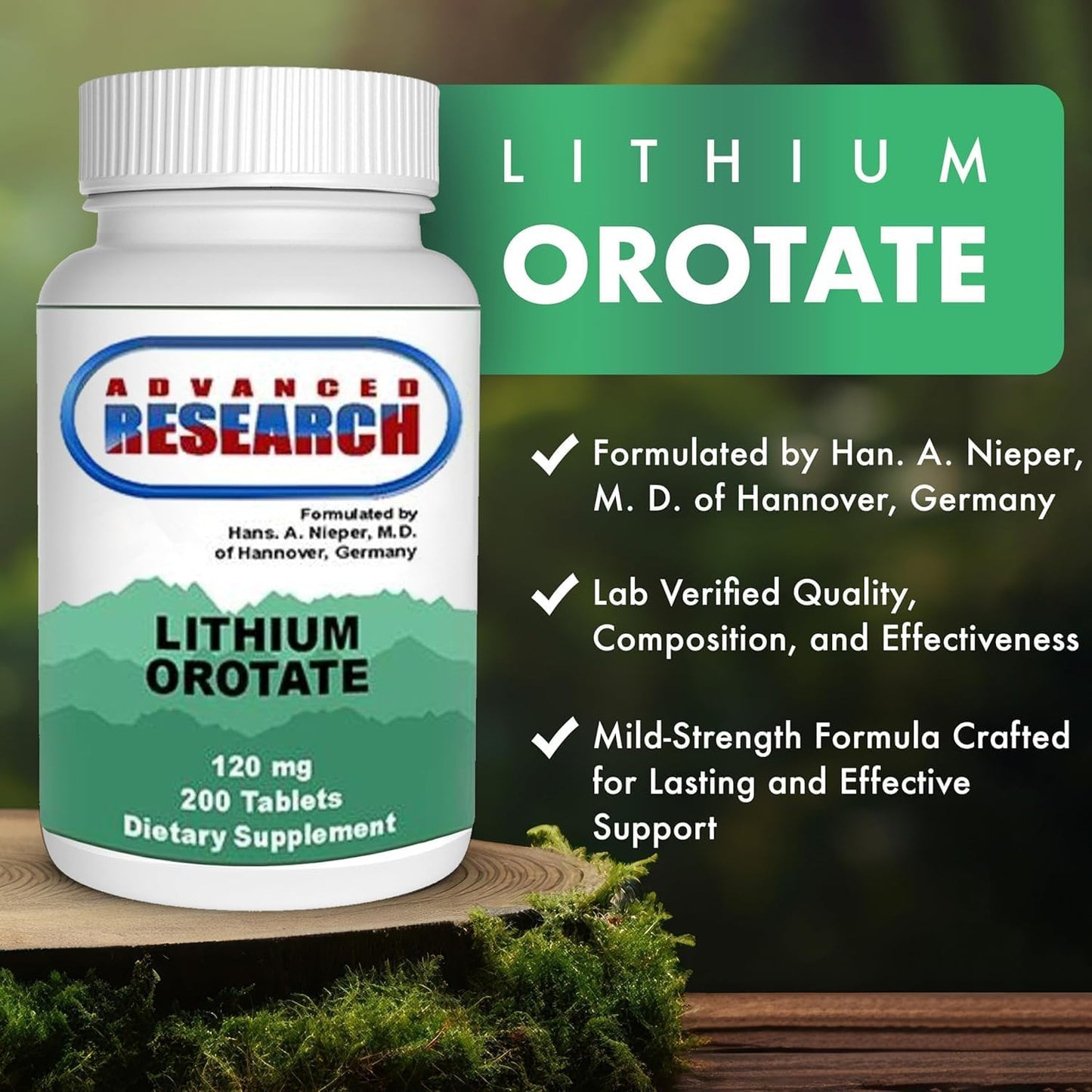 Nutrient Carriers Advance Research Lithium Orotate 120 Mg 200 Tablets(Pack of 2)