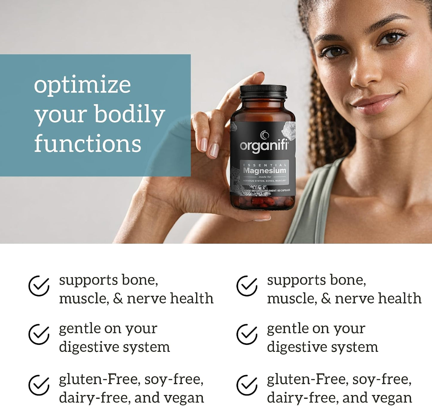 Organifi Essential Magnesium Glycinate Supplement for Bone Support and Muscle Health, 150mg, 60 Vegan Capsules