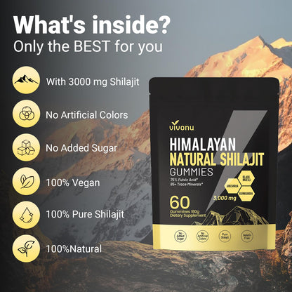 VivoNu Shilajit* Gummies,Pure Himalayan* micronutrient Supplement, Himalayan Premium Ingredient with Shilajit, Ashwagandha, Gokshura, Fulvic Acid & 85+ Trace Minerals I for Men & Women (4000MG/1 Bag)