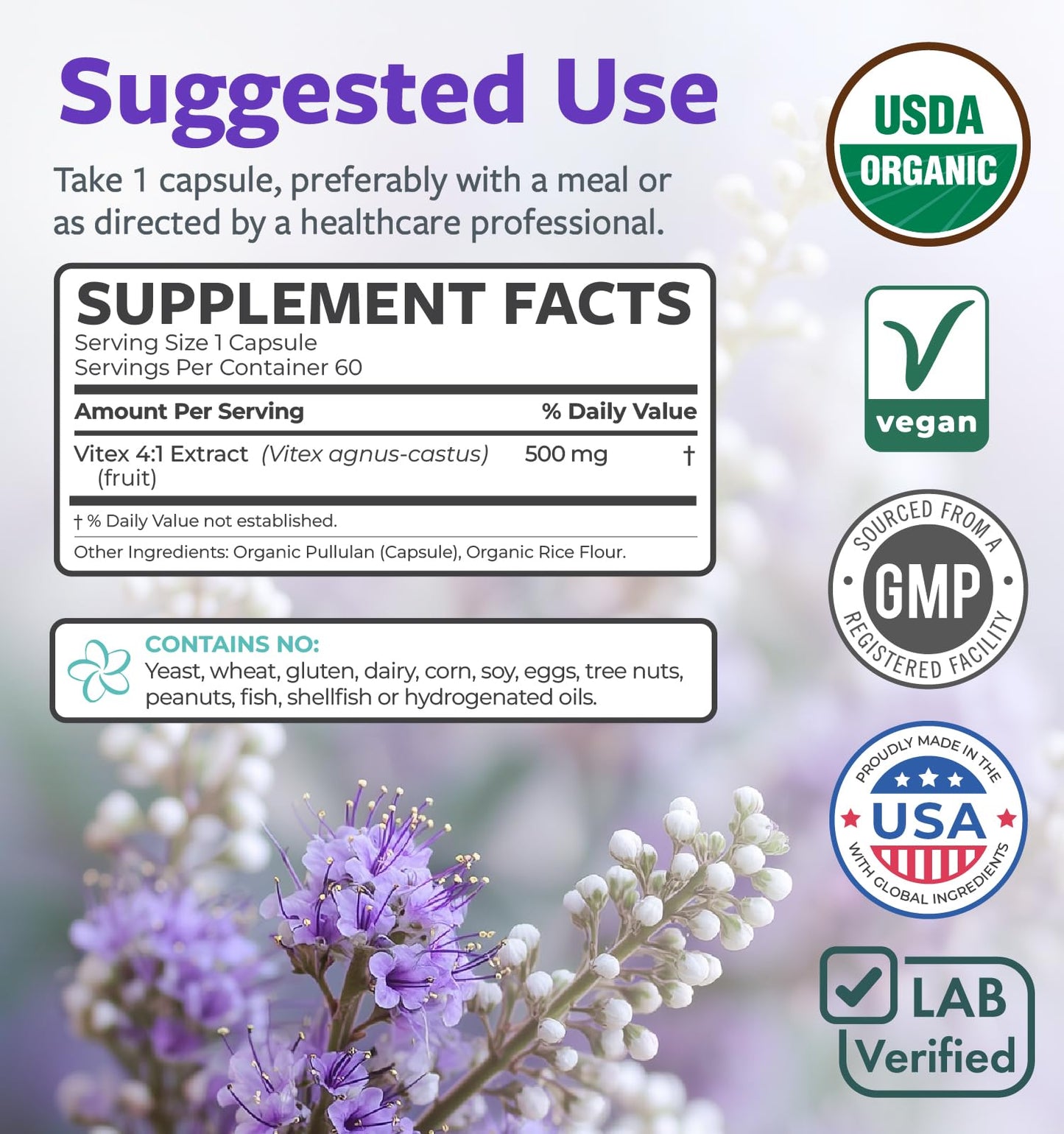 Organic Vitex Chasteberry Supplement for Women - High Strength Chaste Tree Berry Extract Supports Hormone Balance for Women from PMS to Menopause - Filler Free Vegan & Non-GMO (2 Month Supply)