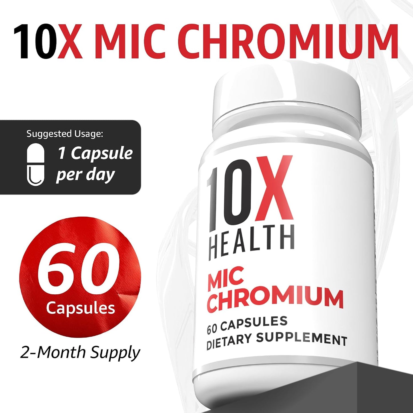 10X Health Mic Chromium - 60 Capsules | Choline Inositol: L-Methionine, Daily Nutritional Support, 60 Capsules, Non-GMO