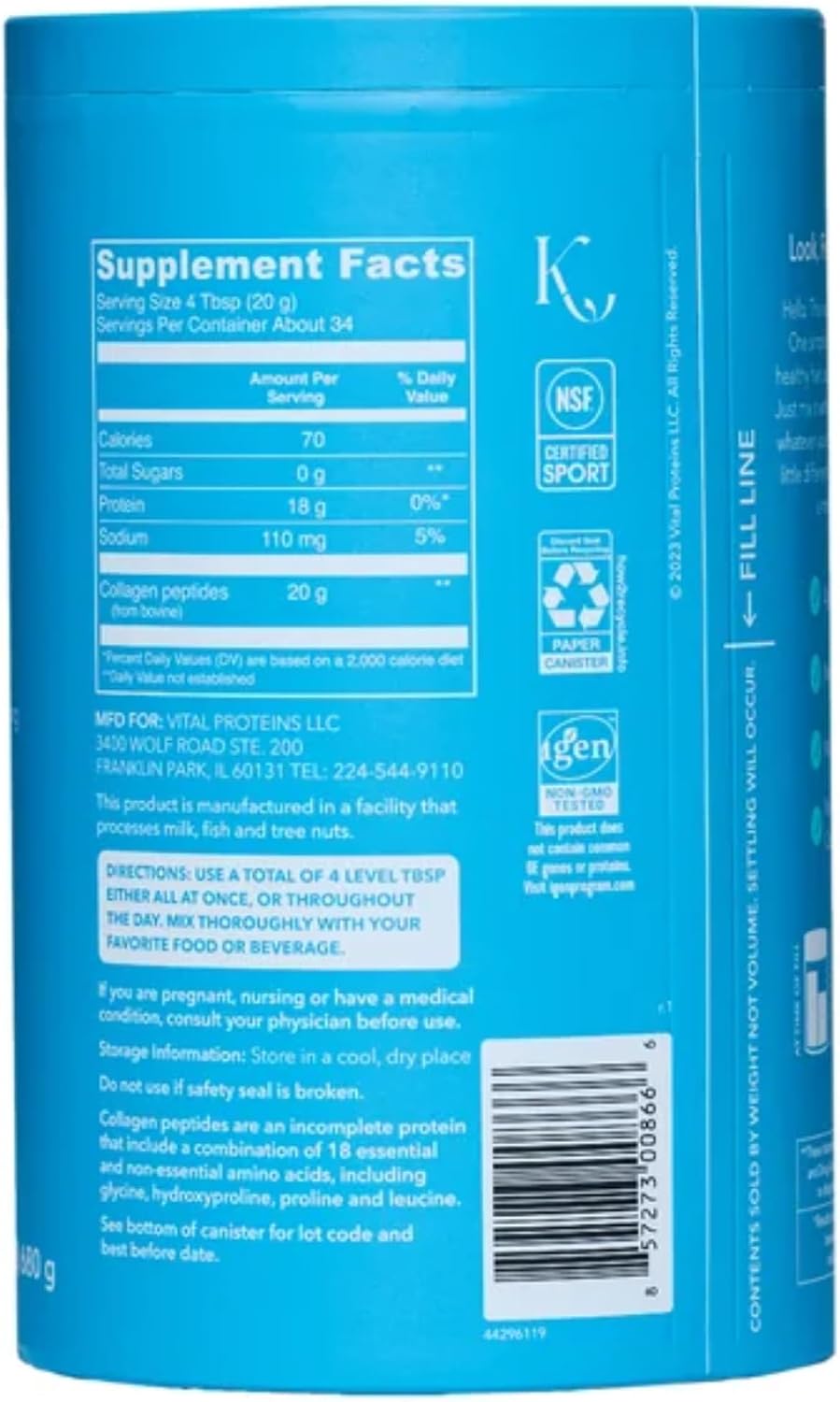 Vital Proteins Natural Whole Nutrition Collagen Peptides - Pasture Raised, Grass Fed, Paleo Friendly, Gluten Free, Single Ingredient - 24 Ounce