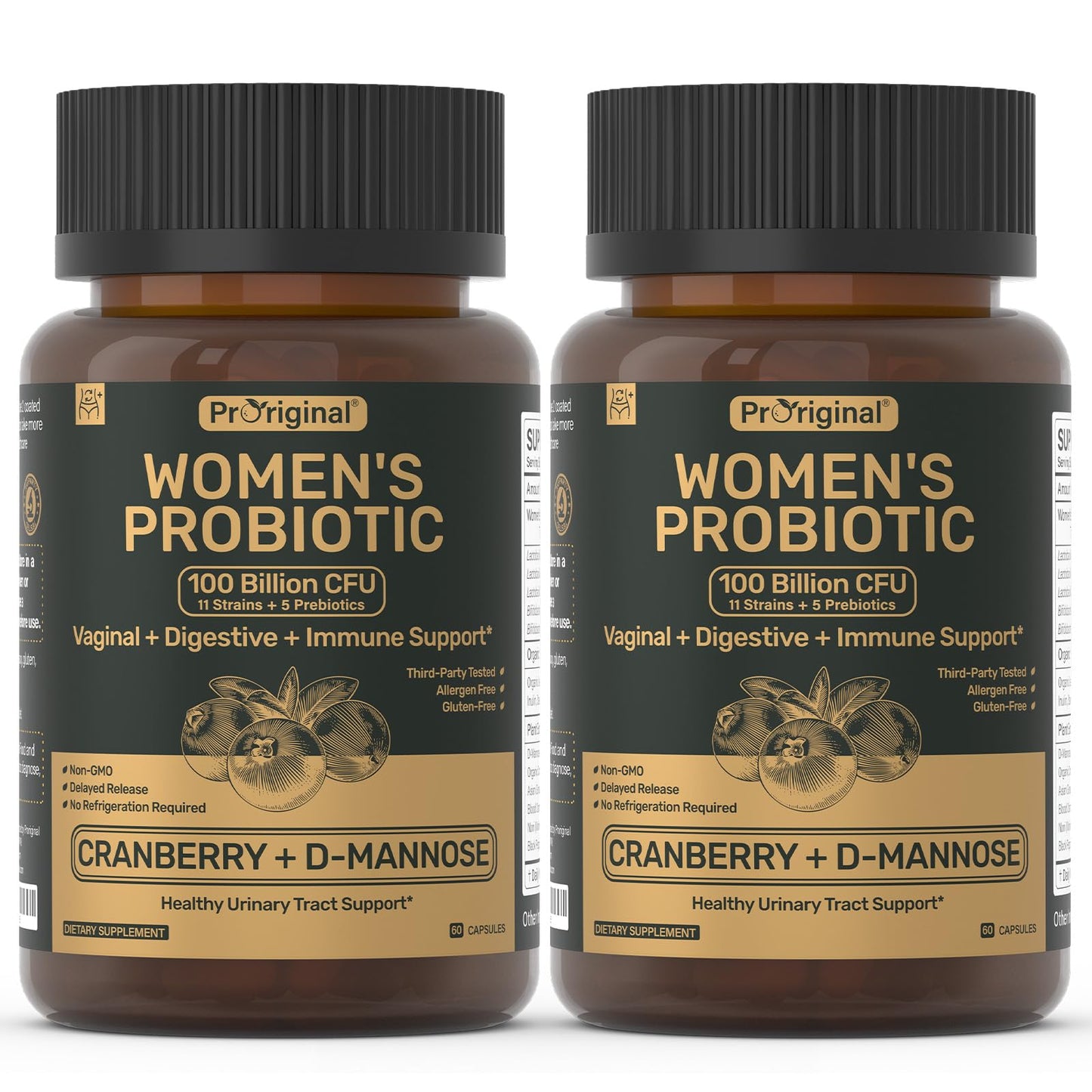 Probiotics for Women - 100 Billion CFU, 11 Strains - 60 Caps | Prebiotics, Cranberry Extract, D-Mannose - Women’s Probiotic for Digestive, Vaginal, Urinary Health & pH Balance - Non-GMO