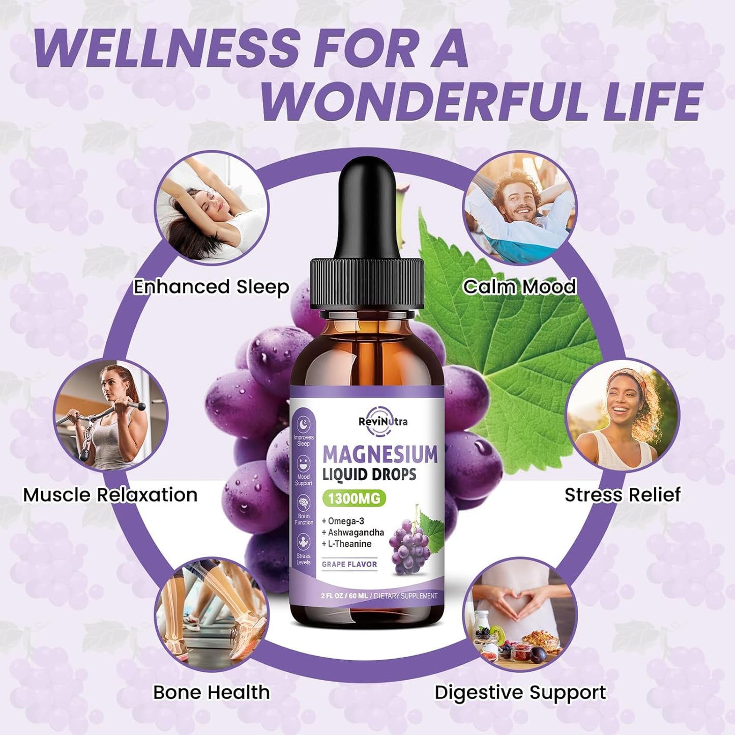 2 Pack Magnesium Complex Liquid Drops Pineapple & Grape Flavor
