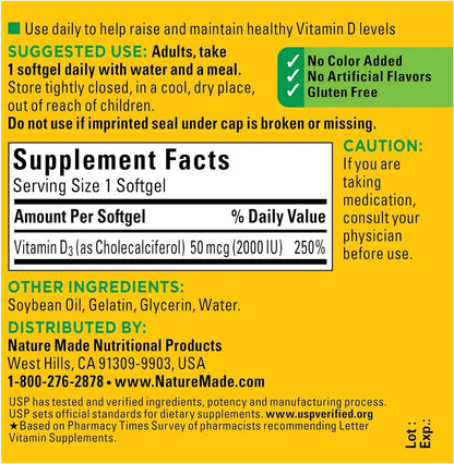 Nature Made Vitamin D3 2000iu 320 Ct. Soft Gels (Packaging May Vary)