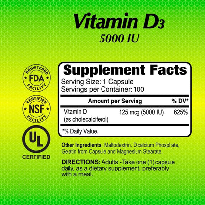 ALFA VITAMINS Vitamin D3 2000 IU Supplement, Supports Immune Health, Calcium Absorption, Healthy Bones & Joints, Dietary Supplement for Daily Wellness, Non GMO, Gluten Free, 250 Soft Gels