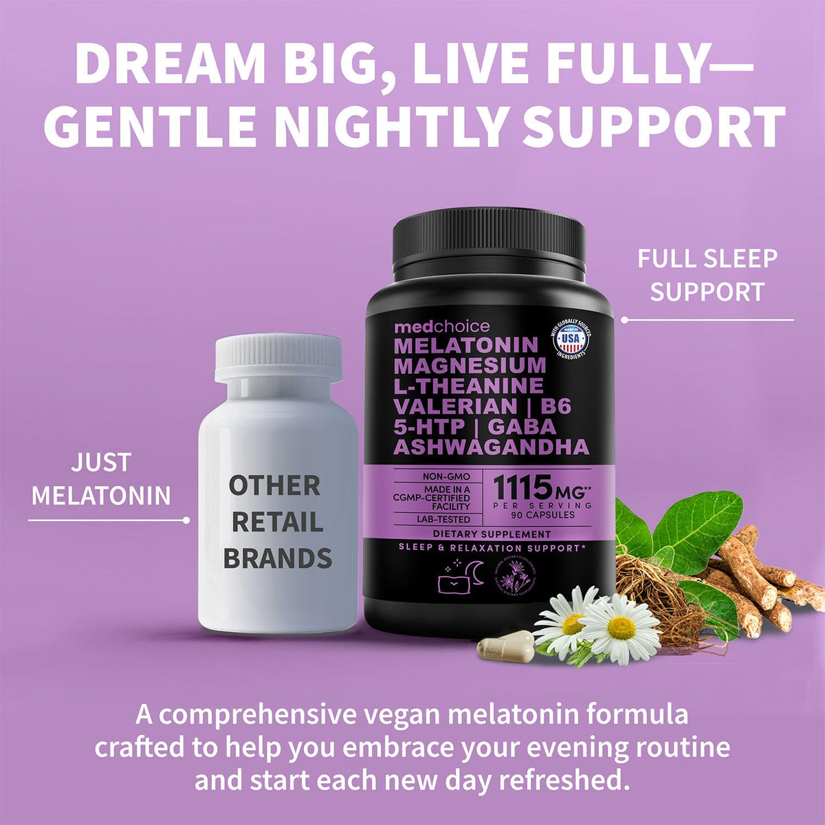 MEDCHOICE 12-in-1 Melatonin 5mg Sleep Capsules with Magnesium, 90ct