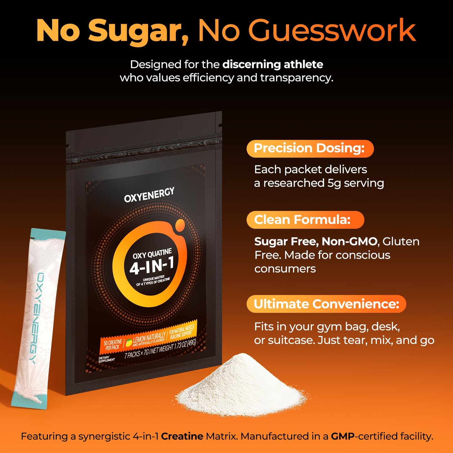 OxyEnergy Creatine Monohydrate Powder Supplements Bulk Micronized Creatine Powder, Support Muscle Growth & Recovery, Lemon Flavored 4-in-1 Creatine for Women & Men,30 Packets,5000mg Per Servings