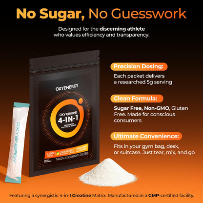 OxyEnergy Creatine Monohydrate Powder Supplements Bulk Micronized Creatine Powder, Support Muscle Growth & Recovery, Lemon Flavored 4-in-1 Creatine for Women & Men,30 Packets,5000mg Per Servings